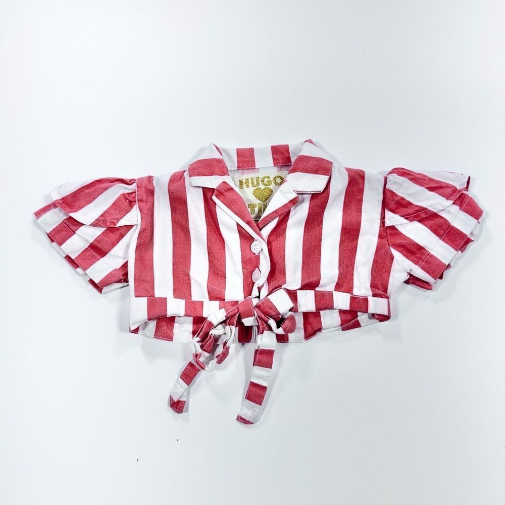 Hugo loves tiki cropped striped ruffle sleeve top 6-12